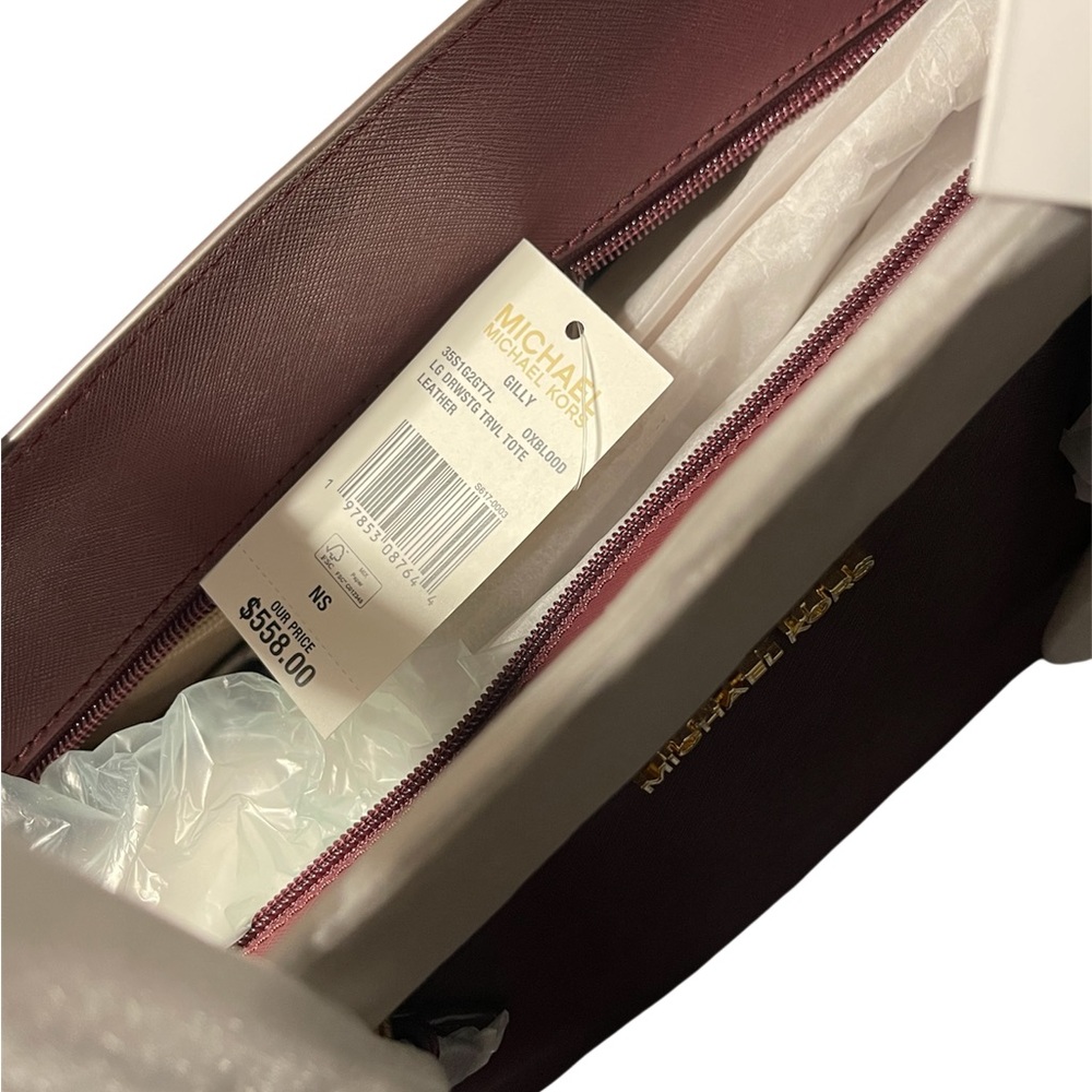 Michael Kors Gilly Tote Bag Burgundy w/ Purse Charm - Picture 5 of 10
